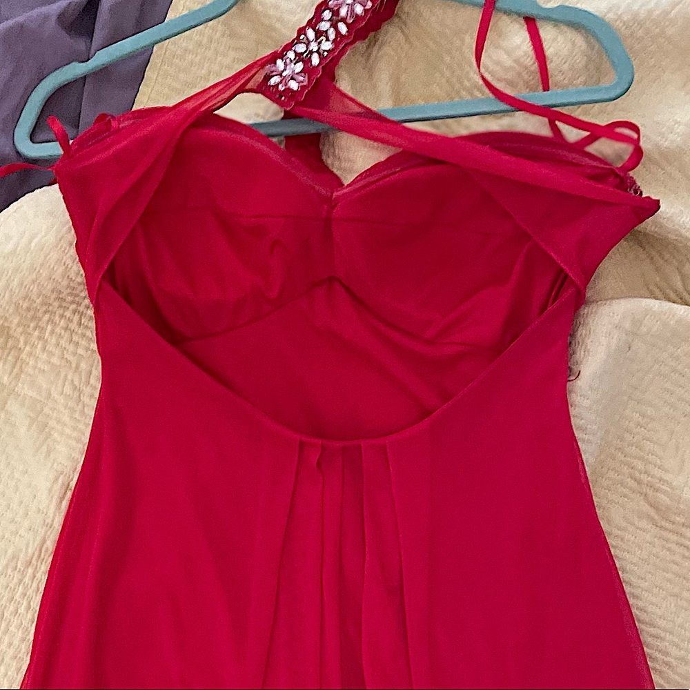 Red & Rhinestone Formal One shoulder Dress - Picture 3 of 13